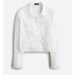 J Crew Ruffle-trim white button-up shirt in cotton poplin— women’s small